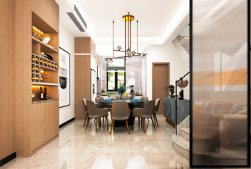 3d render of villa house interior