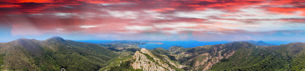 Elba Island, Italy. Amazing aerial view from drone of mountains and landscape
