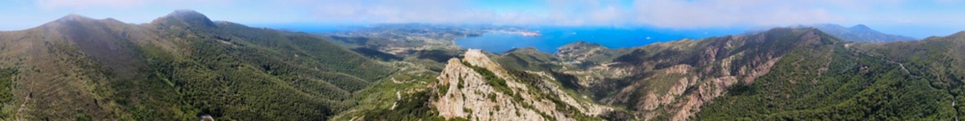 Elba Island, Italy. Amazing aerial view from drone of mountains and landscape