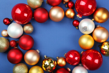 Decorative Christmas balls top view. Place to insert text.
