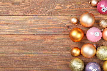Decorative Christmas balls top view. Place to insert text.
