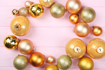 Decorative Christmas balls top view. Place to insert text.
