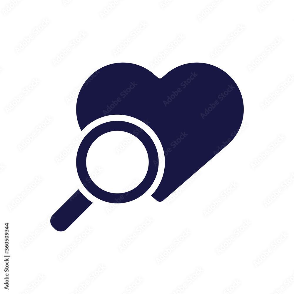 Poster search magnifying glass with heart silhouette style icon