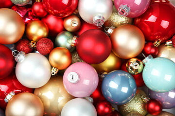 Background of beautiful christmas balls. New Year or Christmas background.
