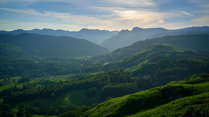 Sunlight over the Langdale Pikes