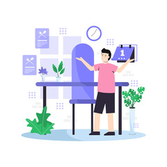 Flat vector illustration of go on a diet with regular exercise every day and maintain a healthy diet