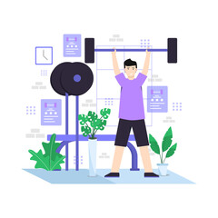 Flat vector illustration of go on a diet with regular exercise every day and maintain a healthy diet