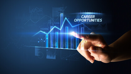 Hand touching CAREER OPPORTUNITIES button, business concept
