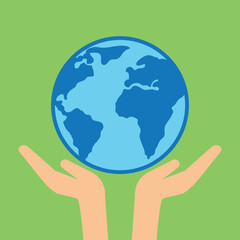 hand holding globe symbol of the world concept. vector illustration 