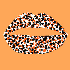 Design for a shirt of a leopard print lips on orange background