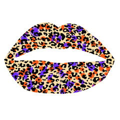 Design for a shirt of a leopard print lips isolated on white 