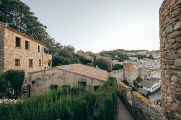 Fototapeta premium A large brick building with a mountain in the background