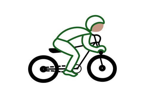 two colours graphic image with small volume filled with beige hue indicating cyclist face as abstracted graphic symbol of moped sport or bike path