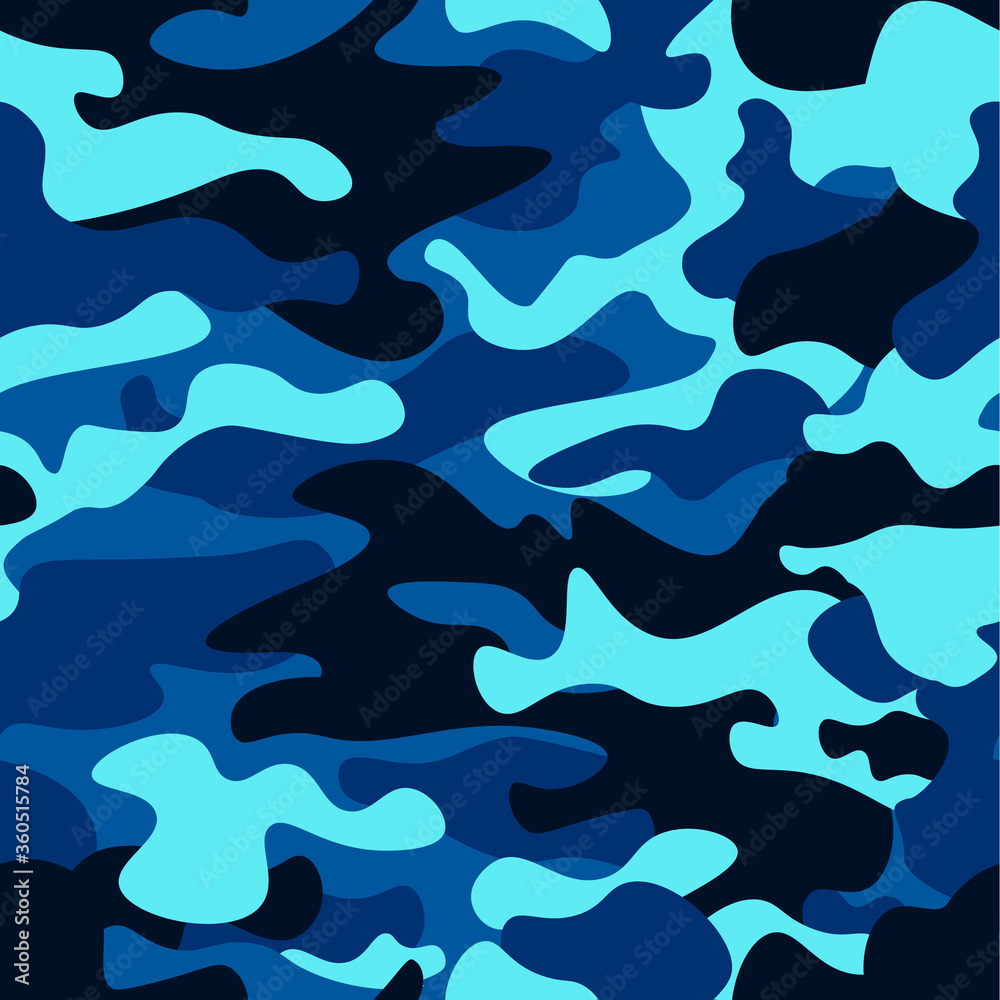 Wall mural Camouflage seamless color pattern. Army camo, for clothing background. Vector illustration. Sea water camouflage.Classic clothing style masking camo repeat print. - Wall murals
