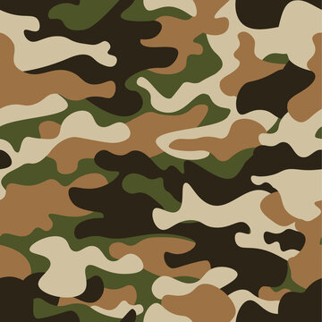 Modern fashion vector trendy camo pattern.Classic clothing style masking camo repeat print. Green brown black olive colors forest texture. Design element. Vector illustration.