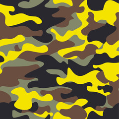 Seamless fashion wide woodland and yellow camo pattern vector illustration for your design.Classic clothing style masking camo repeat print.