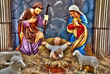 Statuettes of Mary, Joseph and baby Jesus,The birthday of Jesus is a statuette of Maria with Joseph...
