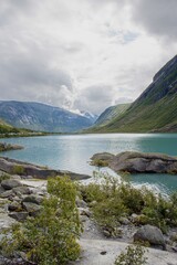 Beautiful view of Nigardsbrevatnet lake surrounded by mountains - Jostedalsbreen national park, Norway