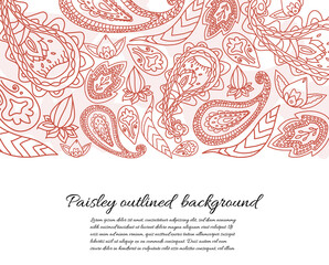 Greeting card with outlined paisley ornaments