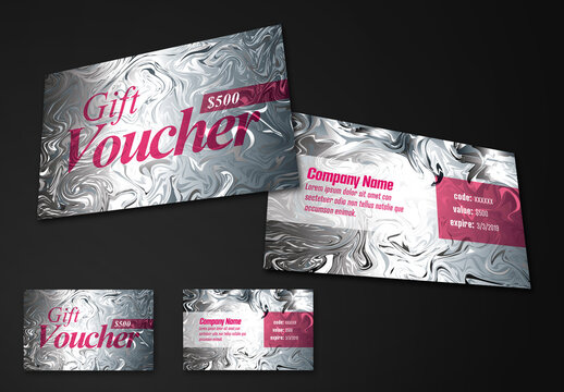 Silver Gift Card Voucher Layout with Red Accents