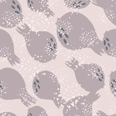 Cute pomegranate fruit seamless pattern on gray background. Garnet fruit wallpaper.