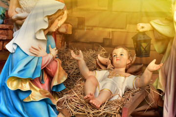 Statuettes of Mary, Joseph and baby Jesus,The birthday of Jesus is a statuette of Maria with Joseph...
