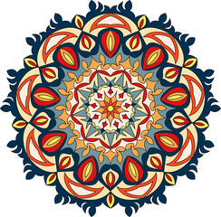 Circle mandala with vibrant, vintage colors. Colorful card, wallpaper.  Relax and meditation poster. Enjoy! Eps 10. 