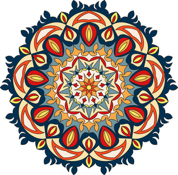 Circle mandala with vibrant, vintage colors. Colorful card, wallpaper.  Relax and meditation poster. Enjoy! Eps 10. 