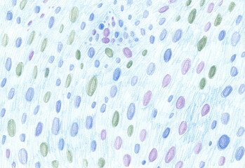 Hand drawn illustration colorful spots on blue background.