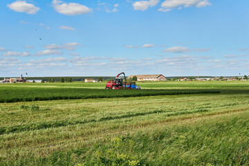Fototapeta premium agricultural landscape with combine harvester