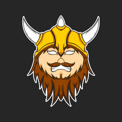 Fototapeta premium Viking warrior head cartoon vector illustration design.