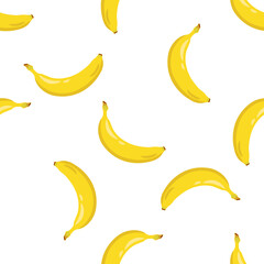 Yellow banana seamless pattern. Sweet tropical fruit. White background. Vector illustration.