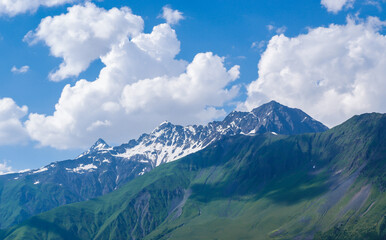 Fototapeta na wymiar Beautiful view of the Caucasus mountains. Georgia, Svaneti. The road to the village of Ushguli.