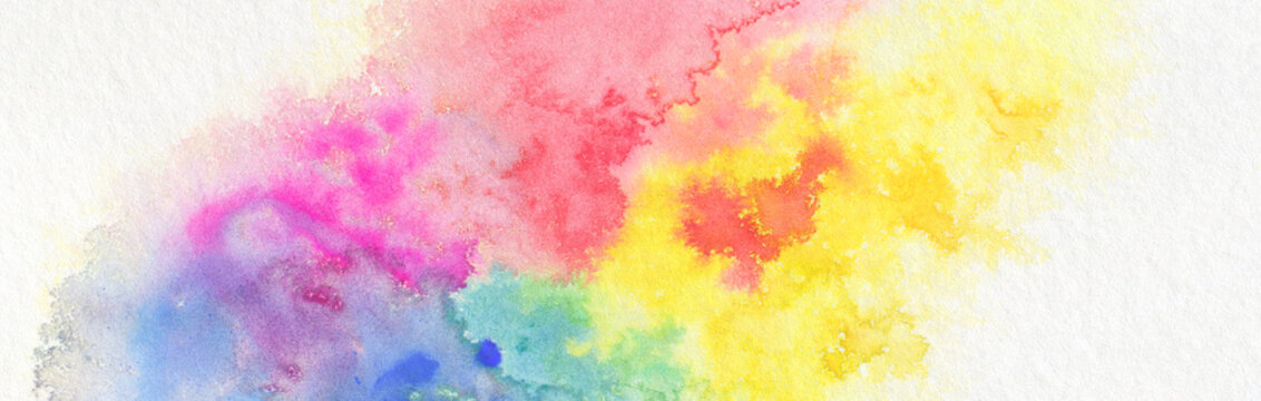 Abstract color watercolor cloud and ink blot painted background.