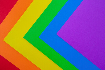Geometric shapes with colored paper in the colors of the rainbow