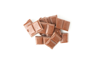 Tasty chocolate pieces isolated on white background