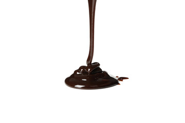 Melted chocolate is pouring, isolated on white background