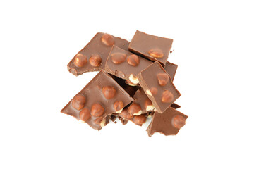 Tasty chocolate pieces isolated on white background