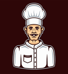 Chef in cartoon style colored vector illustration