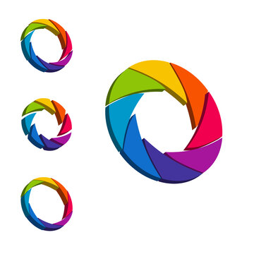 Shutter, Aperture color and white wheel. 3D logo. Isometric
