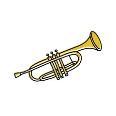 Obraz na płótnie Canvas Hand drawn sketch of trumpet in doodle style on white background. Flat vector illustration golden trumpet. 