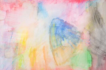 Abstract watercolour and colour pencil are paint on white drawing paper.