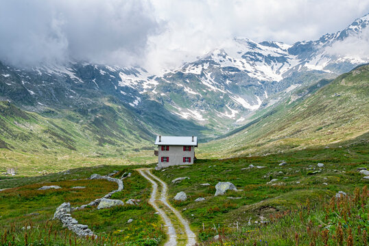 Dirty road in the italian alps of Montespluga