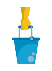 hand with rubber glove and bucket housekeeping accessory