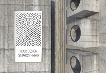 Brutalist Architecture Wall Vertical  Billboard Mockup