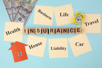 INSURANCE concept with yellow sticky notes.