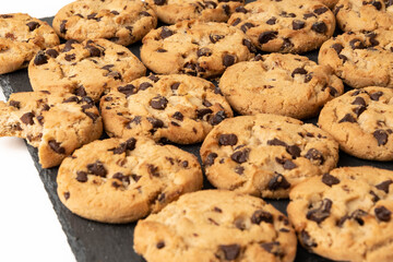 Сhocolate chip cookies close-up on a uniform background