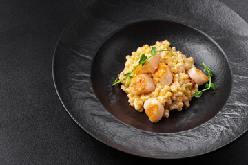 Ptitim, birdy pasta, couscous with fried scallops, herbs