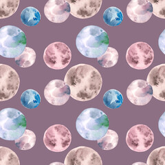 Seamless watercolor pattern with planets