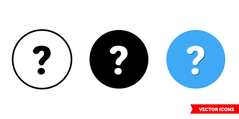 Question mark icon of 3 types. Isolated vector sign symbol.